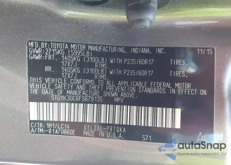 2015 Toyota Sienna Xle 8 Passenger from USA, damaged, VIN 5TDYK3DC6FS679135